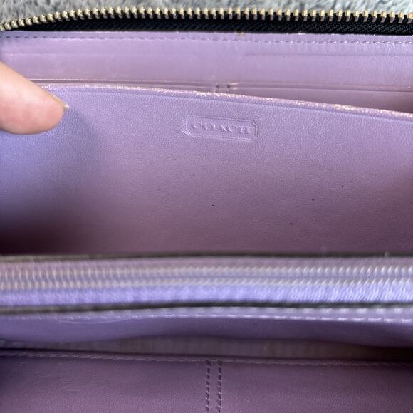 Coach Chelsea Leather Accordion Zip Around Logo Organizer Wallet Black & Purple - Picture 6 of 8